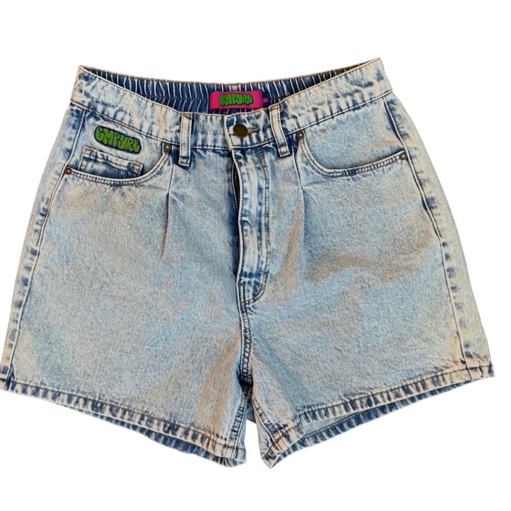 Empyre Tori Denim Shorts M Light Blue Acid Wash High Waisted Skater Mom